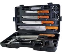 Pradel Excellence - PCOT001008 - Mallette Coutellerie du Chasseur - 5 Couteaux + 1 Fusil d’Affûtage + 1 Scie - Acier Inoxydable - Manches Bois de Rose - 52,5 cm