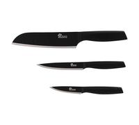 Pradel Excellence - PCOT001028 - Set Couteaux de Cuisine 5 Pièces - 1 Couteau Santoku, 1 Couteau Utilitaire, 1 Couteau Office - Lames Inox Revêtement Antiadhésif Noir - Manches Tout Inox Noirs