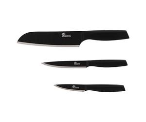 Pradel Excellence - PCOT001028 - Set Couteaux de Cuisine 5 Pièces - 1 Couteau Santoku, 1 Couteau Utilitaire, 1 Couteau Office - Lames Inox Revêtement Antiadhésif Noir - Manches Tout Inox Noirs