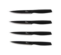 Pradel Excellence - PCOT001032 - Set de 4 Couteaux à Steak ESSENTIELS - Lame 12,5 cm en Acier Inoxydable 3Cr14 - Revêtement Noir - Manche ergonomique en Acier Inoxydable - Épaisseur 2.0 mm