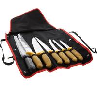 Pradel Excellence - PCOT005008 - Sac Couteaux de Boucher 7 Pièces - 6 Couteaux + 1 Fusil d’Affûtage - Lames Inox- Compatibles Lave-Vaisselle - Sac de Rangement Convertible en Tablier