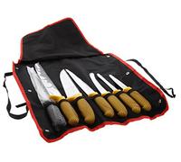 Pradel Excellence - PCOT005008 - Sac Couteaux de Boucher 7 Pièces - Gamme Authentique - 6 Couteaux + 1 Fusil d’Affûtage - Lames Inox - Manches Polypropylène Jaune - Sac Convertible en Tablier