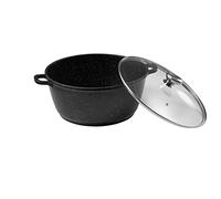 Pradel Excellence - PCUI001013 - Faitout Ø32 cm avec Couvercle Verre - Fonte d'Aluminium - Revêtement Antiadhésif Façon Pierre - Protèges Poignées Amovibles - Tous Feux Induction