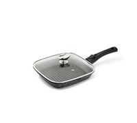 Pradel Excellence - PCUI001021 - Poêle Grill 24 x 24 cm avec Couvercle Verre - Gamme Premium - Fonte d’Aluminium - Revêtement Antiadhésif Façon Pierre - Manche Amovible - Tous Feux dont Induction