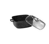 Pradel Excellence - PCUI001026 - Faitout Carré 28 x 28 cm avec Couvercle Verre - Fonte d’Aluminium - Revêtement Antiadhésif façon Pierre - Protèges Poignées Amovibles