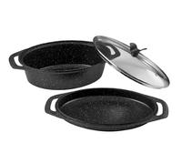Pradel Excellence - PCUI001027 - Marmite Ovale 3 pièces 33,5 x 25 cm avec Couvercle Verre - Fonte d’Aluminium - Revêtement Antiadhésif façon pierre - Maniques Incluses - Tous Feux Four, Lave-Vaisselle