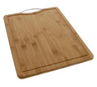 Pradel Excellence - Planche à Découper Rectangulaire en Bambou 40 x 30 cm - Rigole à Jus Intégrée - Poignée Acier Inoxydable - Résistante - Facile à Nettoyer