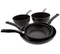Pradel Excellence - Set de 3 Poêles 20/24/28 cm + 2 Casseroles 18/20 cm - Aluminium Forgé - Revêtement Anti-Adhésif Façon Pierre - Manche Fixe - Tous Feux y compris Induction