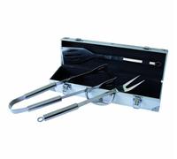 Pradel Excellence - Valise Métal 3 Pièces pour Barbecue - 1 Spatule + 1 Fourchette à Viande + 1 Pince - Lames et Manches en Inox - Set Ustensiles Barbecue