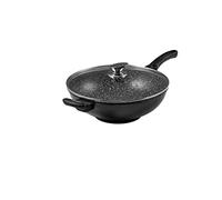 Wok façon pierre 32 cm avec son couvercle + grille en métal - PRADEL