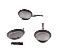 PRADEL LUXE, lot de 3 poêles, 20/24/28 cm, tous feux dont induction, manche amovible.