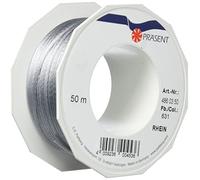 PRÄSENT C.E. Pattberg RHEIN Fil Queue de Rat Argent, Bobine de 50 m Cordon Satin pour Bracelet, cordelette Collier, Largeur 3 mm, Emballage Cadeau, Accessoire de décoration
