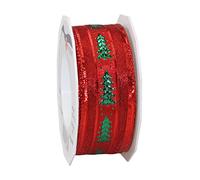 Präsent Calgary Bobine de Ruban en Polyester, Rouge/Vert, 11 x 11 x 4 cm