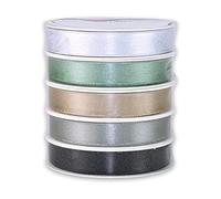 PRÄSENT Lot de rubans en satin à paillettes pastel 5 x 3 m de large 10 mm de large pour emballages et décorations, rubans en tissu doux disponibles en cinq couleurs différentes