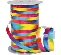 PRÄSENT Ruban cadeau POLY RAINBOW une face revêtement brillant/revers mat bleu, rouge, jaune et vert 10 mm x 200 m