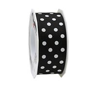 Präsent - Ruban imprimé à pois - Noir et blanc - Largeur : 40 mm - Longueur : 20 m