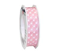 Präsent - Ruban imprimé à pois rose clair et blanc - largeur 25 mm, longueur 20 m