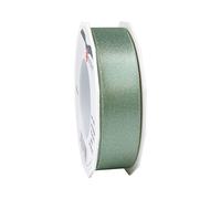 Präsent Ruban de Satin pailleté Double Face vieux/argenté-25 mm-20 m, Vert Vieilli/argenté, 25 mm - 20 m