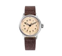 PRAESIDUS A-11 Service Watch Montre Militaire Automatique Homme 38 mm Cadran Blanc et Bracelet Cuir Marron