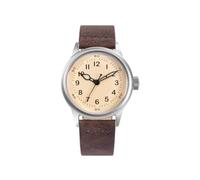 PRAESIDUS A-11 Service Watch Montre Militaire Automatique Homme 42 mm Cadran Blanc et Bracelet Cuir Marron