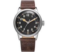 PRAESIDUS Service Watch - Montre Automatique Homme, Cadran Acier Inoxydable Noir 42mm, Bracelet Cuir Marron - Montre Militaire US A-11 WW2