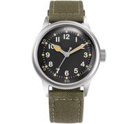 PRAESIDUS | Service Watch - Montre Automatique Militaire Homme, Cadran Acier Inoxydable Noir 38mm, Bracelet Toile Vert - Montre Militaire US A-11 WW2