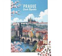Prague Czech Republic Travel Poster De Fin D'année Puzzle en Bois