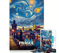 Prague, République tchèque Puzzle Artistique La Nuit étoilée pour Adolescents, 1000 pièces, Jeu de logique, Passe-Temps à la Maison, découpe précise, Cadeau de fête 38x26cm