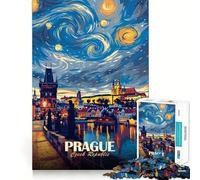 Prague, République tchèque Puzzle de 1000 pièces La Nuit étoilée pour Adolescents, idéal pour stimuler l'esprit, Jouer en Groupe, découpe de précision, Cadeau de Festival 38x52cm