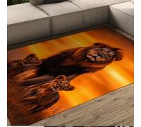 Prairie Africaine Coucher Soleil scène Tapis Animal Sauvage Lion Parent Enfant Naturel Art Tapis pour Chambre à Coucher Cuisine pépinière décoration à la Maison 100x150cm