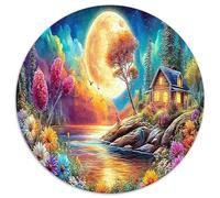 Prairie de Montagne Jigsaw Puzzle Jeu Difficile pour Les 1000 Piece Vue sur Le lac Round Moon Puzzles Art Déco Idées Cadeaux Aux Adultes Et Enfants 1000pcs (67.5x67.5cm)