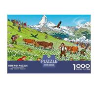 Prairie d'Edelweiss des Alpes suisses Puzzle en Bois Imperméable DIY Puzzles De 1000 Pièces pour Adultes Impossible De Décoration pour La Maison