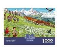 Prairie d'Edelweiss des Alpes suisses Puzzle en Bois Imperméable DIY Puzzles De 1000 Pièces pour Adultes Cadeaux Impossible Jeux Éducatifs