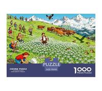 Prairie d'Edelweiss des Alpes suisses Puzzle en Bois Imperméable DIY Puzzles De 1000 Pièces pour Adultes Cadeaux Amusant De Décoration pour La Maison