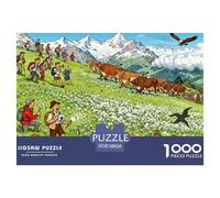 Prairie d'Edelweiss des Alpes suisses Puzzle en Bois Imperméable DIY Puzzles De 1000 Pièces pour Adultes Cadeaux Coloré Jeux Éducatifs