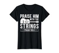 Praise Him with The Strings Guitars Instrumentalist Musicien T-Shirt Graphique avec Valeur, Femme, Noir, L