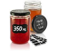 Praknu 12 Pots à Confiture 350 ml en Verre - Pots de Conservation en Verre avec Couvercles - Bocaux en Verre pour Conserves - Hermétiques - Étiquettes & Stylo - Bocaux à Confiture - Pot à Confiture