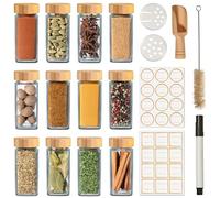 Praknu 12 Pots à Épices en Verre 120 ml - Bocaux à Épices - Boite à Épice | Couvercle étanche, brosse et cuillère en bois fournies, étiquettes réutilisables, lave-vaisselle, 12x, 120 ml
