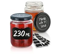 Praknu 25 Pots à Confiture avec Couvercle 230ml - Bocaux Confiture en Verre Hermétiques - Pot de Confiture Vide avec Étiquettes et Marqueur - Lavable au Lave-Vaisselle - Bocaux en Verre pour Conserves