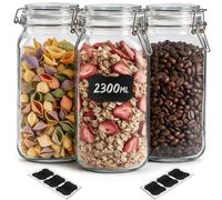Praknu 3 Bocaux en Verre Hermétique 2 L Grand - Forme Angulaire - Conserve | Forme carrée, gain de place au placard, étiquettes, marqueur et joints de rechange fournis, 2 L par bocal