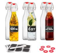 Praknu 6 Bouteille Verre 500ml avec Bouchon Mécanique - 6 Étiquettes et Stylo 6 Joints Supplémentaires - Bouteille Vide Verre pour Infusion d'huile d'olive