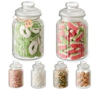 Praknu Bocal à Bonbons en Verre - Lot de 6 x 1L - Avec Étiquettes & Couvercles - Vintage - Pour Mariage, Fête & Cuisine - Passe au Lave-Vaisselle - Pour Biscuits & Chocolat