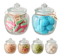 Praknu Bocal à Bonbons en Verre - Lot de 6 x 500ml - Avec Étiquettes & Couvercles - Vintage - Pour Mariage, Fête & Cuisine - Passe au Lave-Vaisselle - Pour Biscuits & Chocolat
