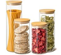 Praknu Bocal en Verre avec Couvercle - Hermetique - Lot de 4 Pot de Conservation - Lavable au Lave-vaisselle - Bocaux Rangement Cuisine