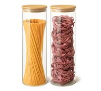 Praknu Bocaux en Verre pour Spaghetti, Pates - Hermetique avec Couvercle - Lavable en Machine - Bocal en Verre et Bambou