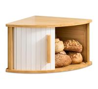 Praknu Boîte à Pain d'Angle en Bois Blanc - Porte Coulissante - Huche Pain | Forme en angle, gain de place sur le plan de travail, garde le pain frais, montage avec notice, blanc, en bois FSC