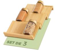 Praknu Étagère à Épices pour Tiroirs - 3 Organisateur Porte Épices pour 12 pots d'épices (19×13x3cm) Antidérapant - Rangement Cuisine Couleur Bois Porte Épices pour Différentes Tiroir