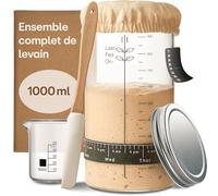 Praknu Kit de démarrage pour levain - Verre de Fermentation avec spatule, thermomètre, doseur & Guide - Bocal Starter pour levain (1000ml)