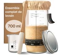 Praknu Kit de démarrage pour levain - Verre de Fermentation avec spatule, thermomètre, doseur & Guide - Bocal Starter pour levain (700ml)