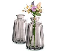 Praknu Mini Vases en Verre - Lot de 6 - Style Vintage - Petits Vases Décoratifs - Adaptés à la Lave-Vaisselle - Parfaits pour Décorer Les Tables de Mariage - Gris